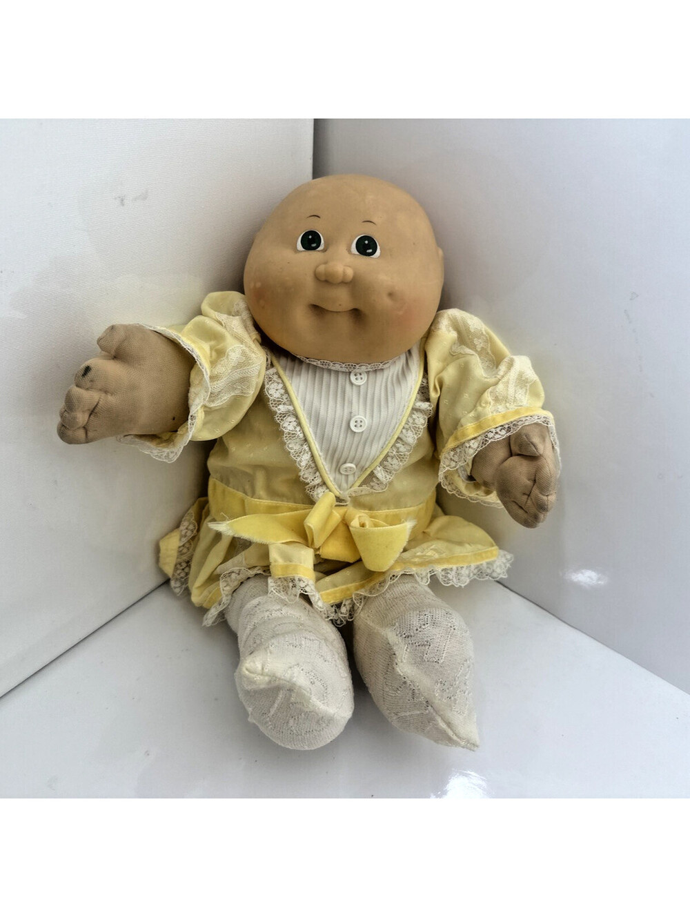 Vtg 1985 Cabbage Patch Kids Preemie Doll Mold 3 Green Eyes Blue Signature Yellow
